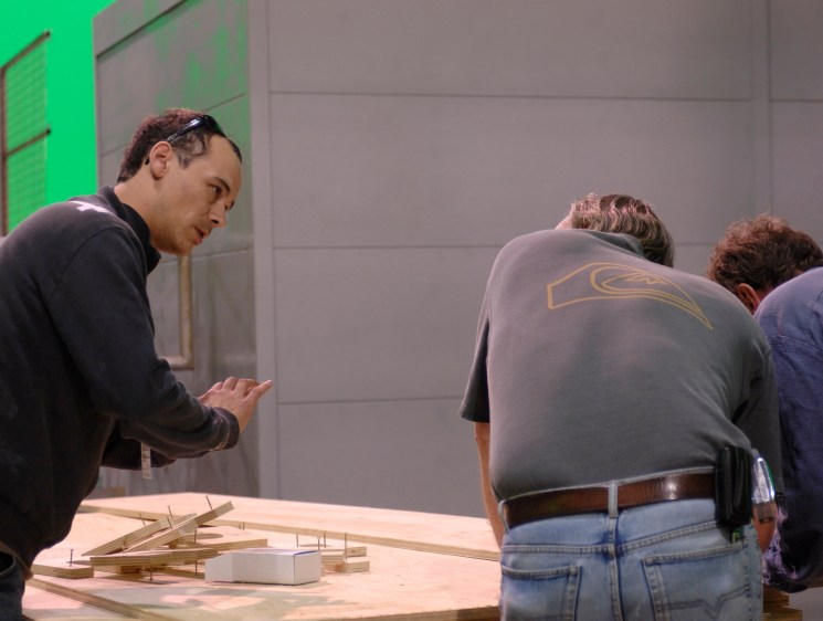 The set craftsmen get a morning briefing