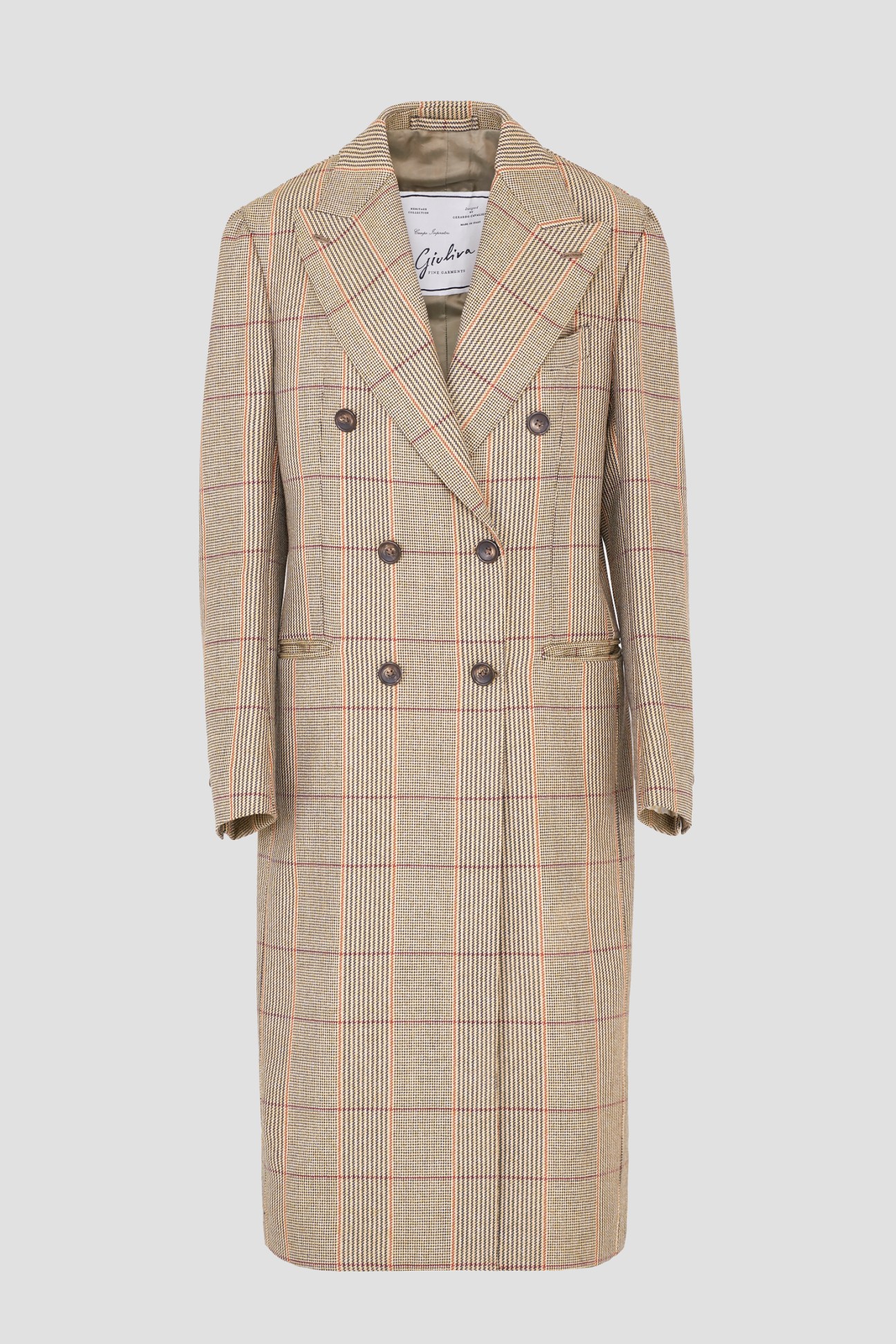 Giuliva Heritage Collection opera coat in Prince of Wales check pattern with double-breasted buttons.