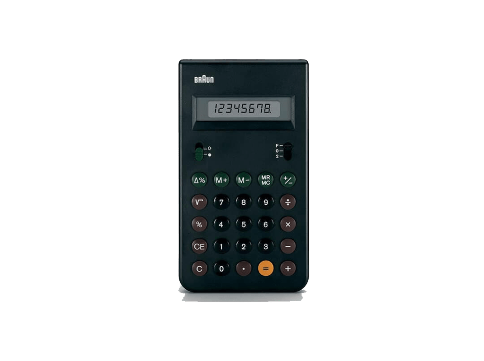 Braun ET66 calculator with black body and LCD display showing numbers