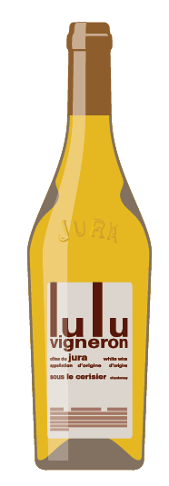 Illustration of a bottle of Lulu Vigneron vin jaune yellow wine from the Jura valley