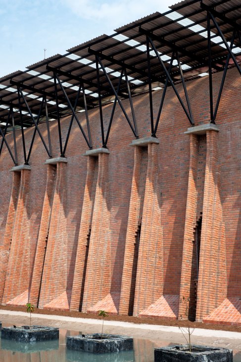 Localworks building showcasing local clay brick construction in Kampala