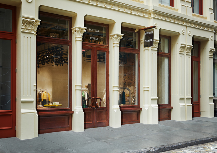 Exterior facade of Bottega Veneta boutique with classical columns and large display windows