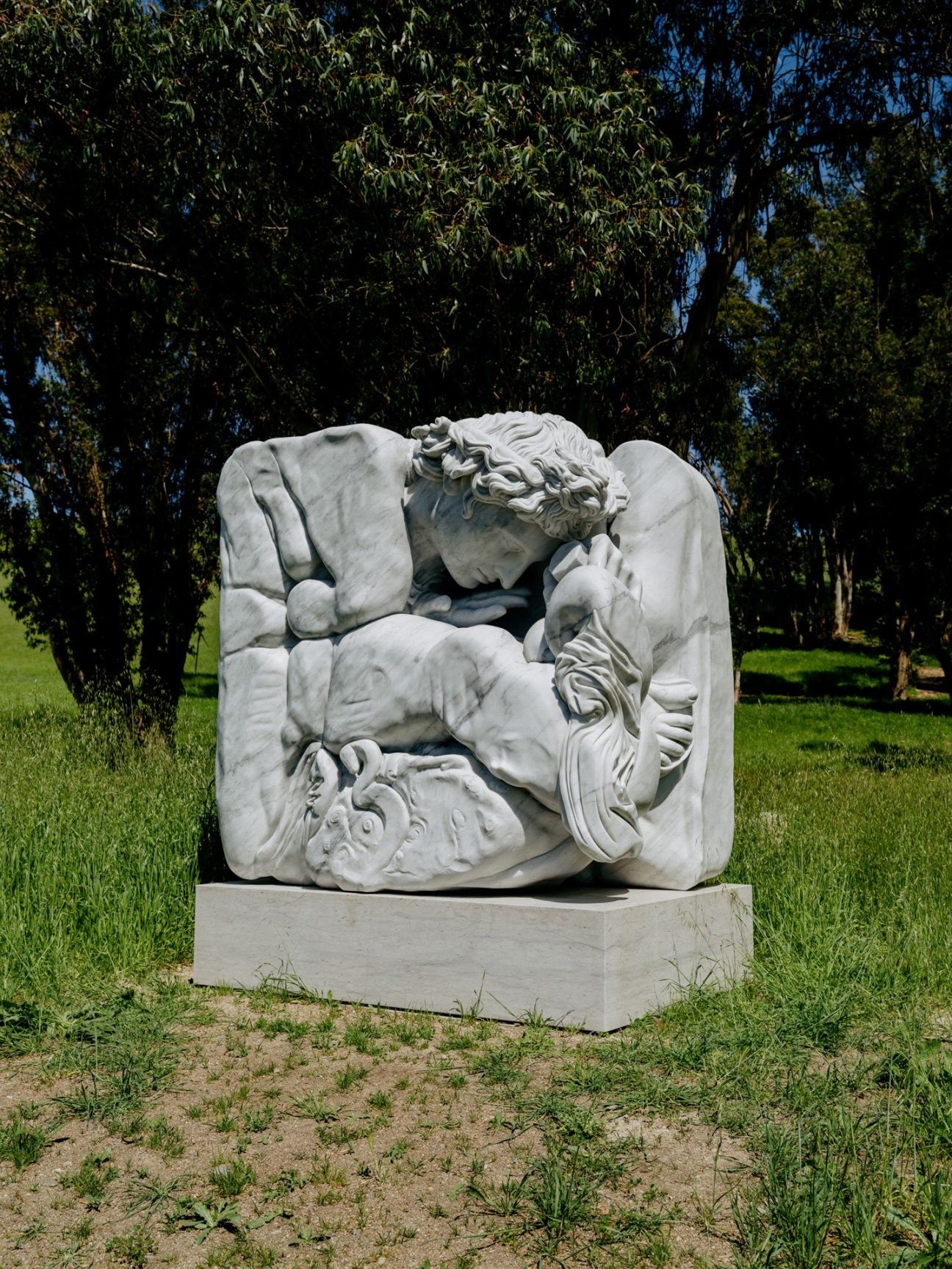 Jaume Plensa sculpture 'Sanna' on the Donum Estate surrounded by vineyard landscape