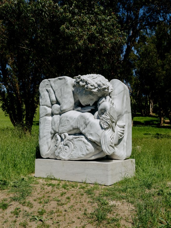 Jaume Plensa sculpture 'Sanna' on the Donum Estate surrounded by vineyard landscape