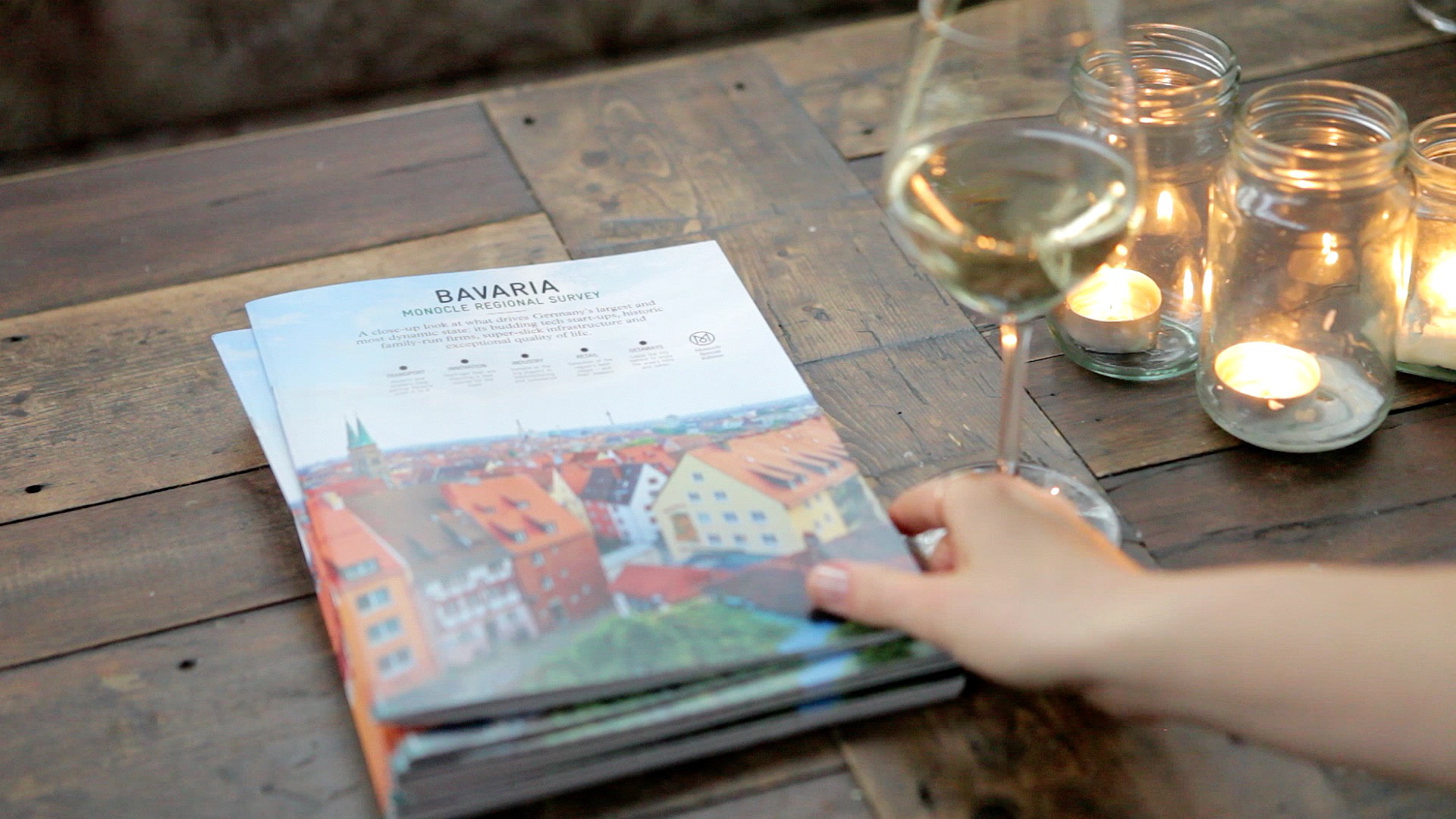 A magazine survey about Bavaria on a table.
