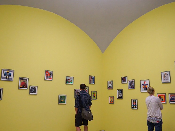 People looking in a modern art gallery