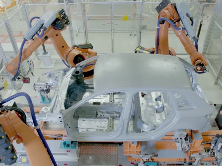 Automated car production line.
