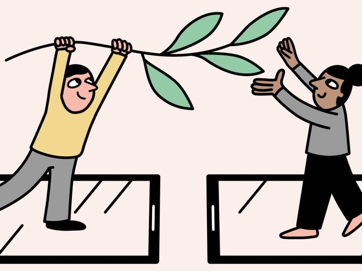 An illustration of two people reconciling