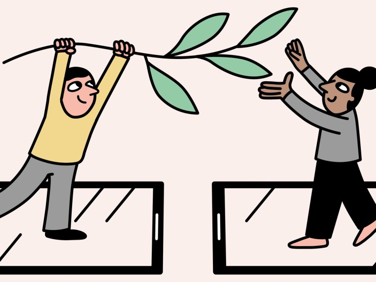 An illustration of two people reconciling