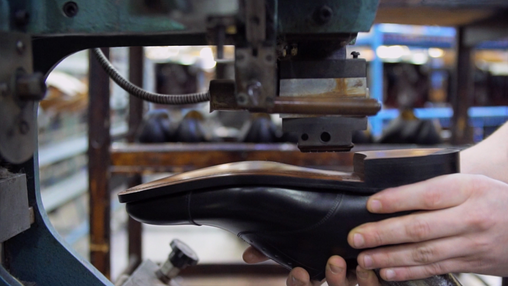 A shoe being made by hand.