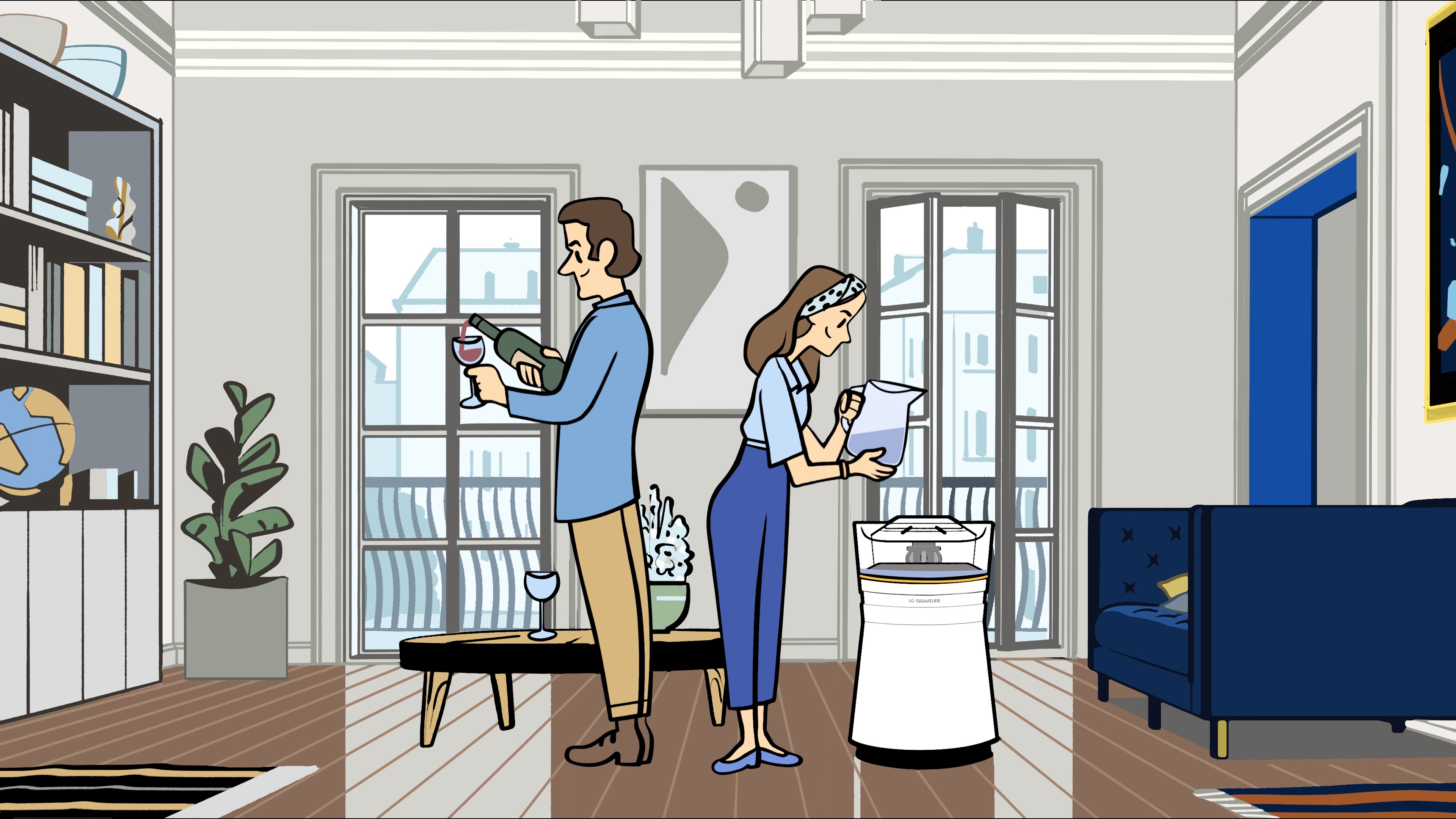 A woman filling an air purifier.