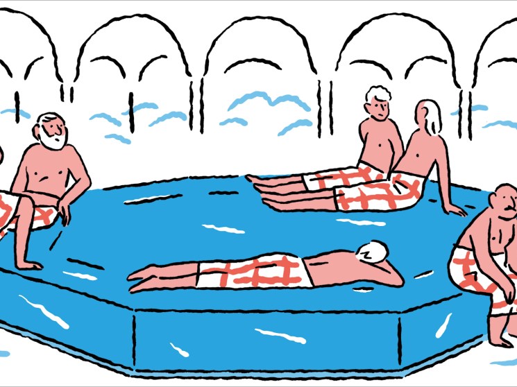 Men inside the hammam hot room