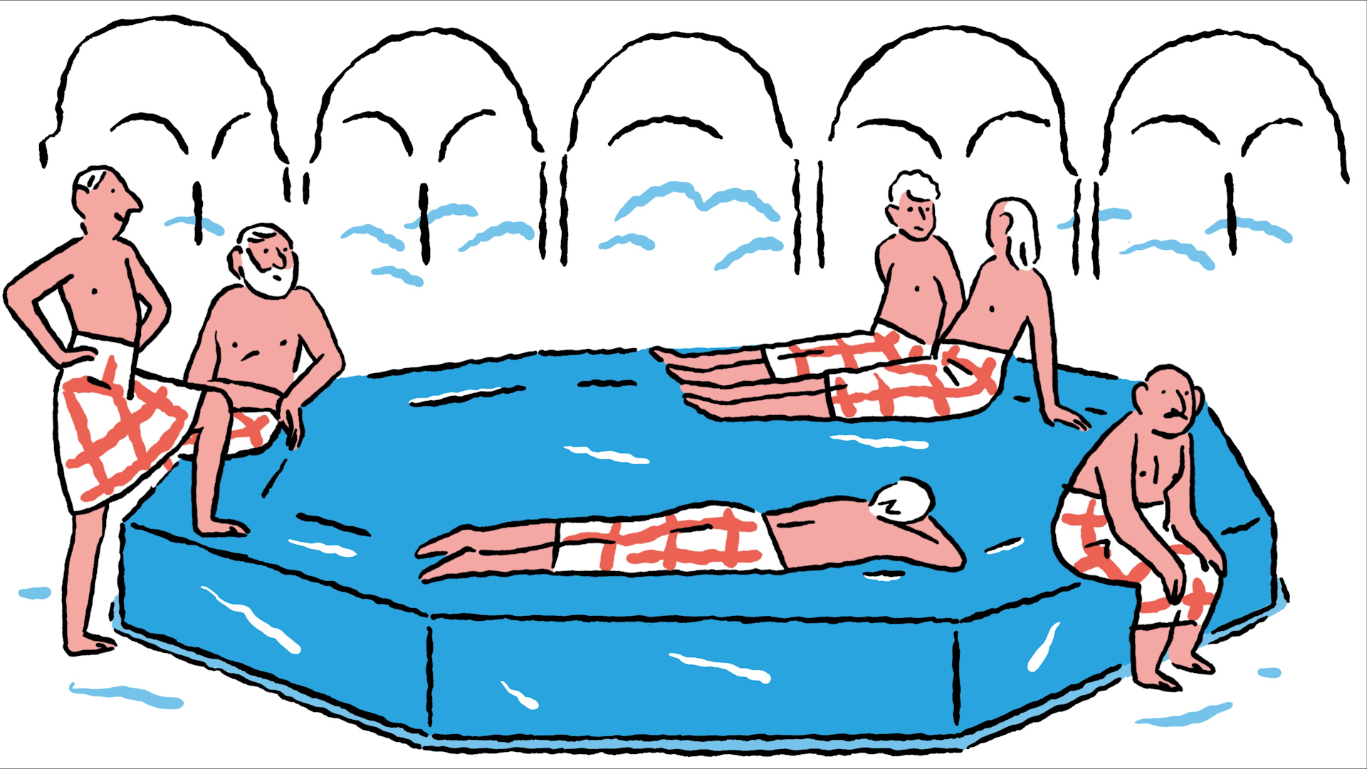 Men inside the hammam hot room