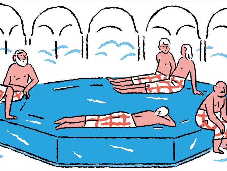 Men inside the hammam hot room