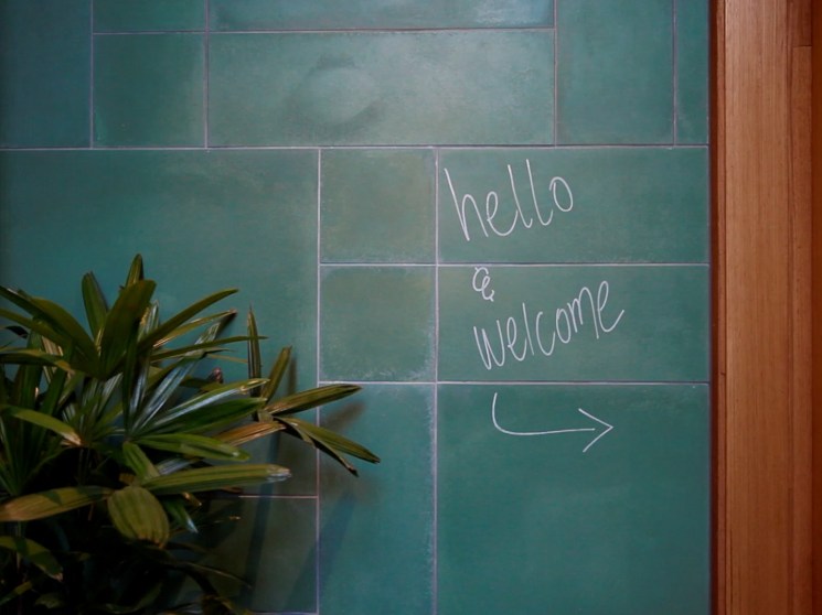 A welcome sign in a restaurant.