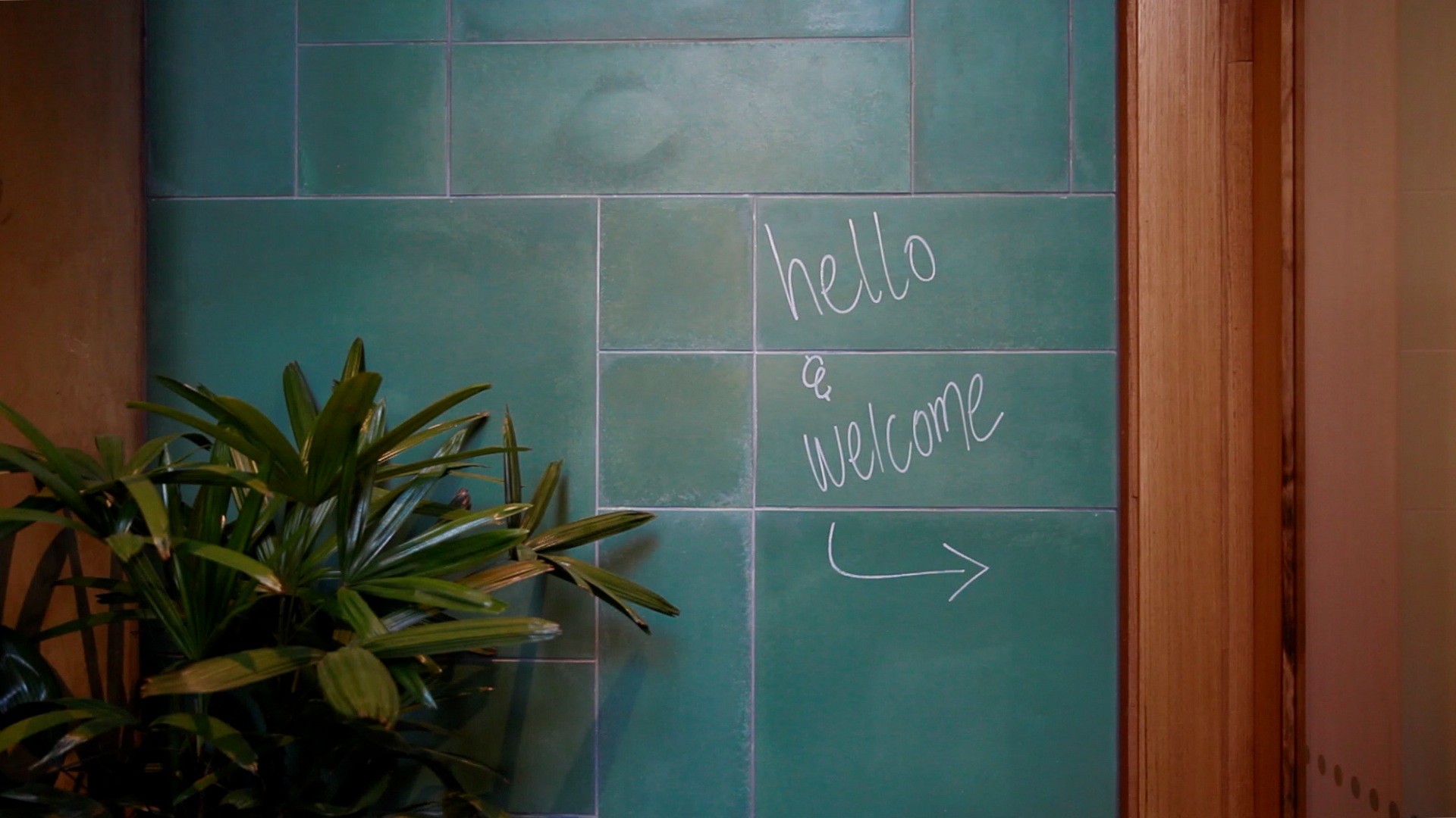 A welcome sign in a restaurant.