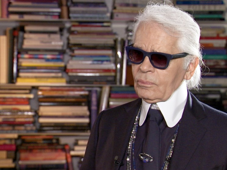Karl Lagerfeld being interviewed.