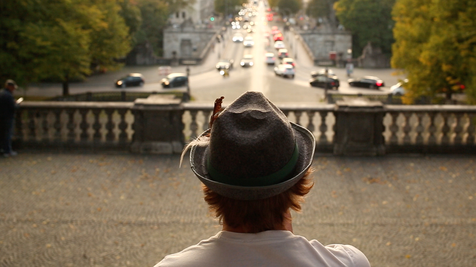 A German man looking looking over the city