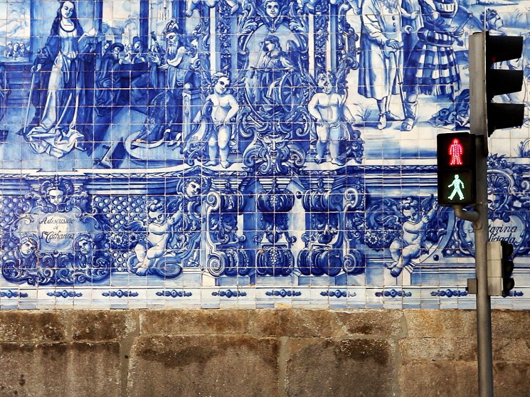 Tiled wall in the streets of Porto.