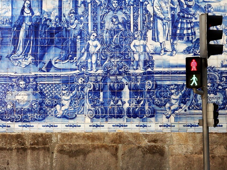 Tiled wall in the streets of Porto.