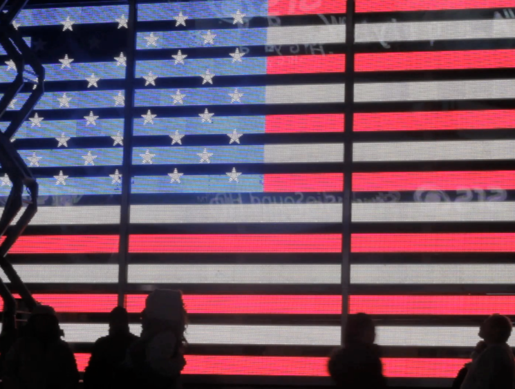 digital panel featuring the American flag