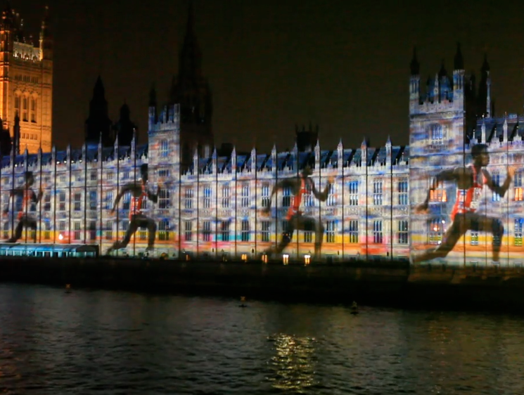 Olympic games projection over Palace of Westminster