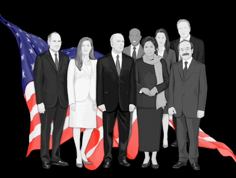 illustration of politicians and the American flag