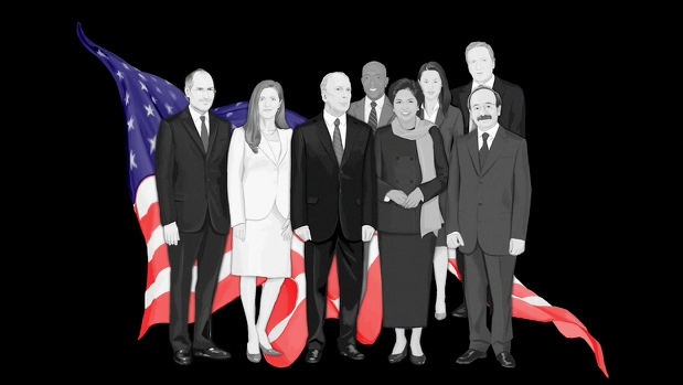 illustration of politicians and the American flag