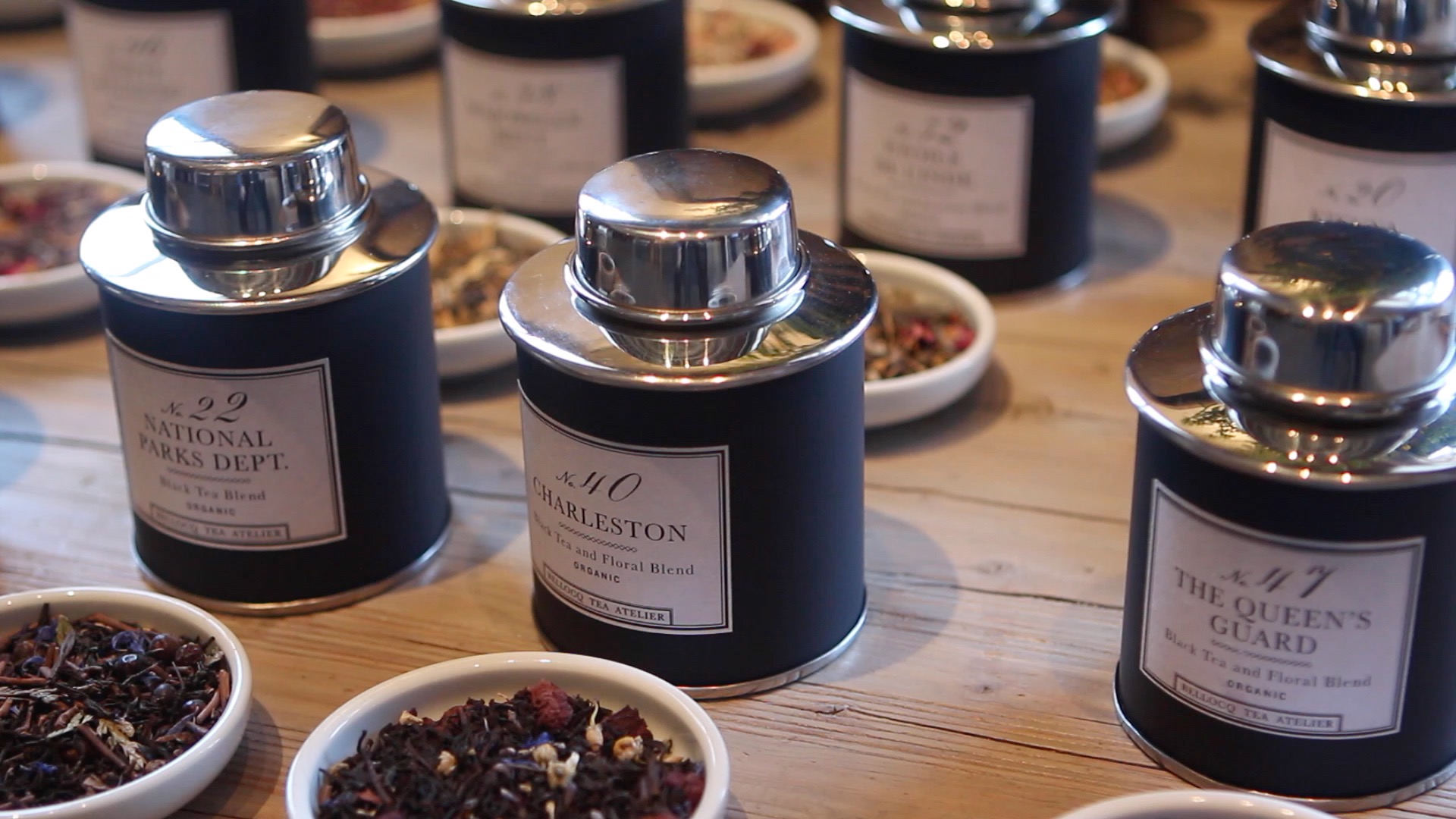 Loose leaf tea displayed on table.