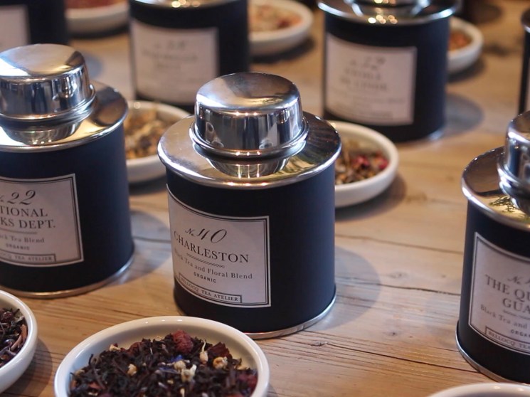 Loose leaf tea displayed on table.