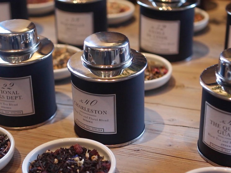 Loose leaf tea displayed on table.
