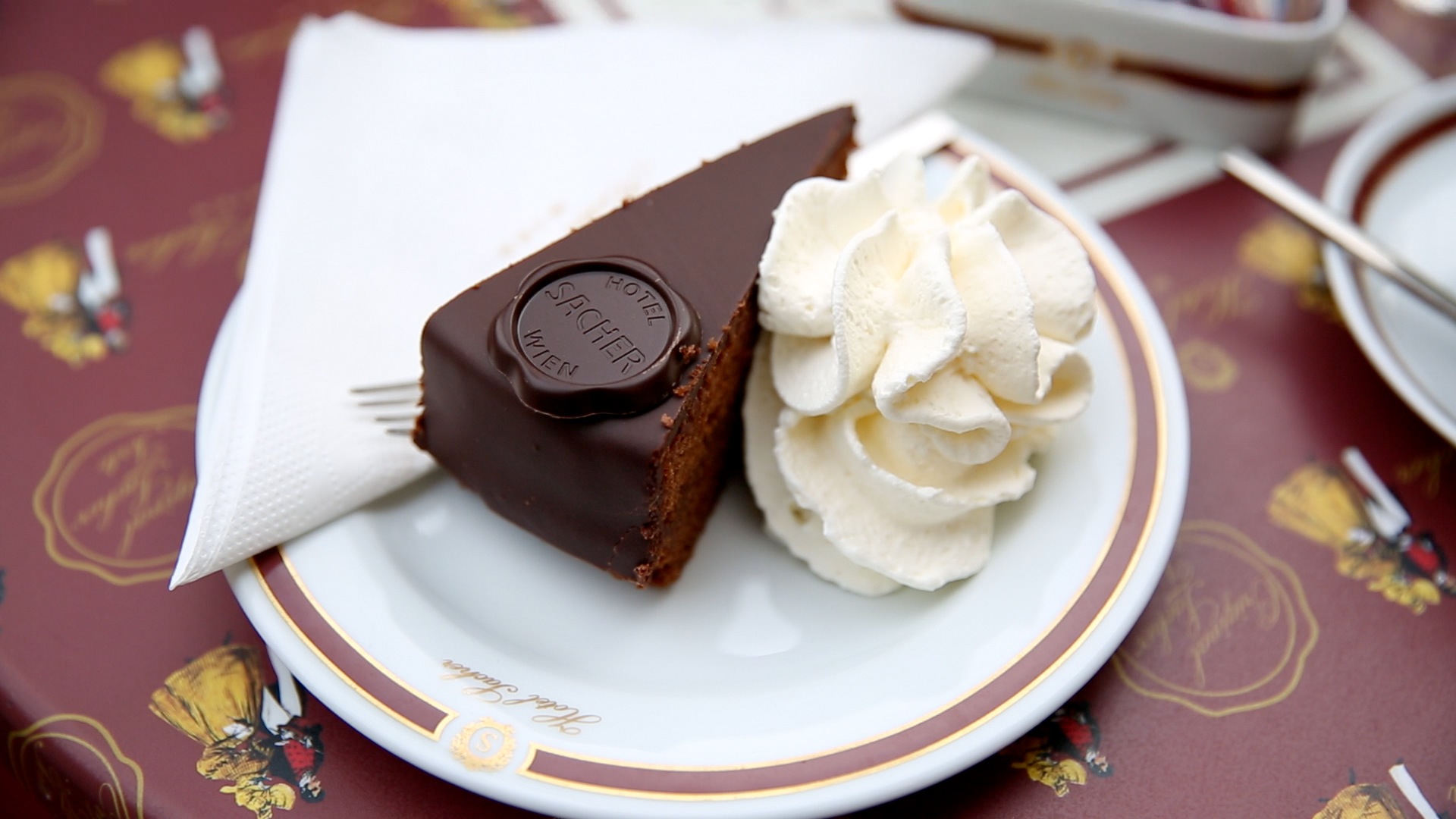 Sacher cake served on a plate.