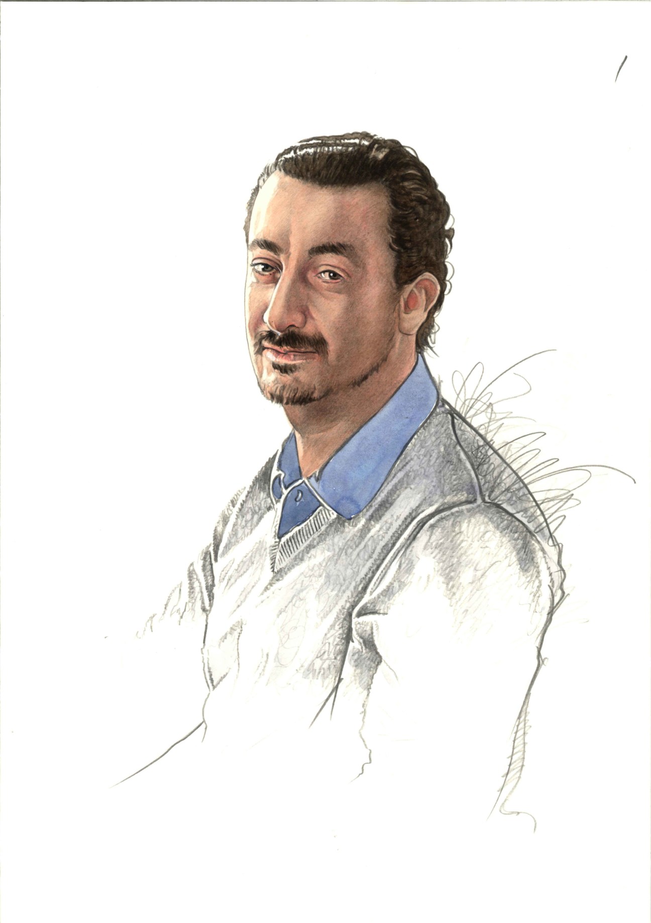 Portrait illustration of Kamal Mouzawak, founder of Lebanon's first farmers' market Souk el Tayeb.
