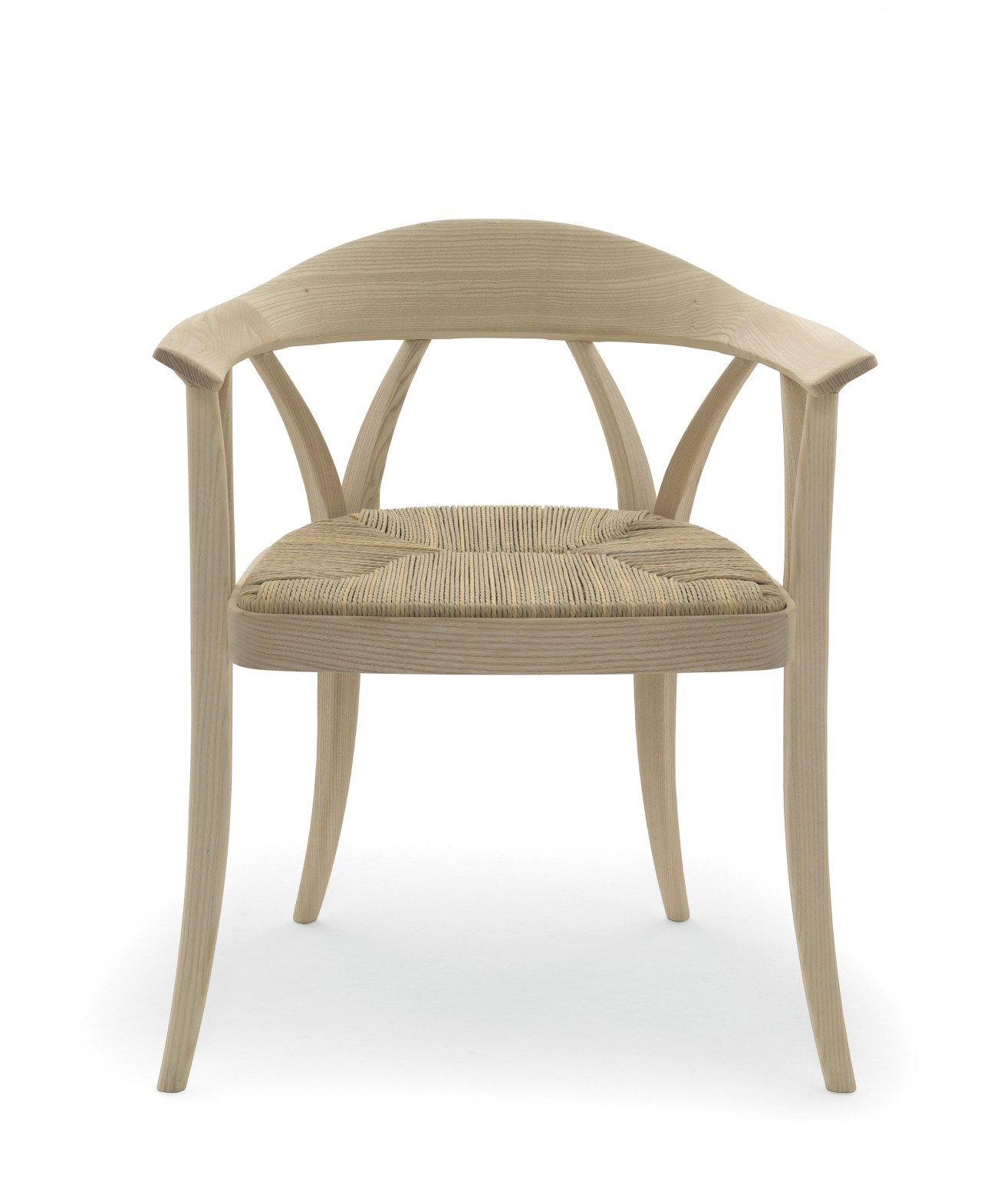 De Padova's Donzella chair by Michele De Lucchi in solid ash with woven paper-cord seat.