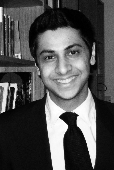 Black and white portrait photograph of Shashank Joshi