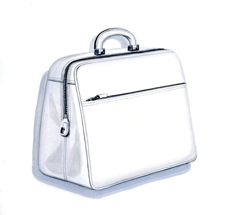 Valextra S-Series leather bag in white with handle and compartments.