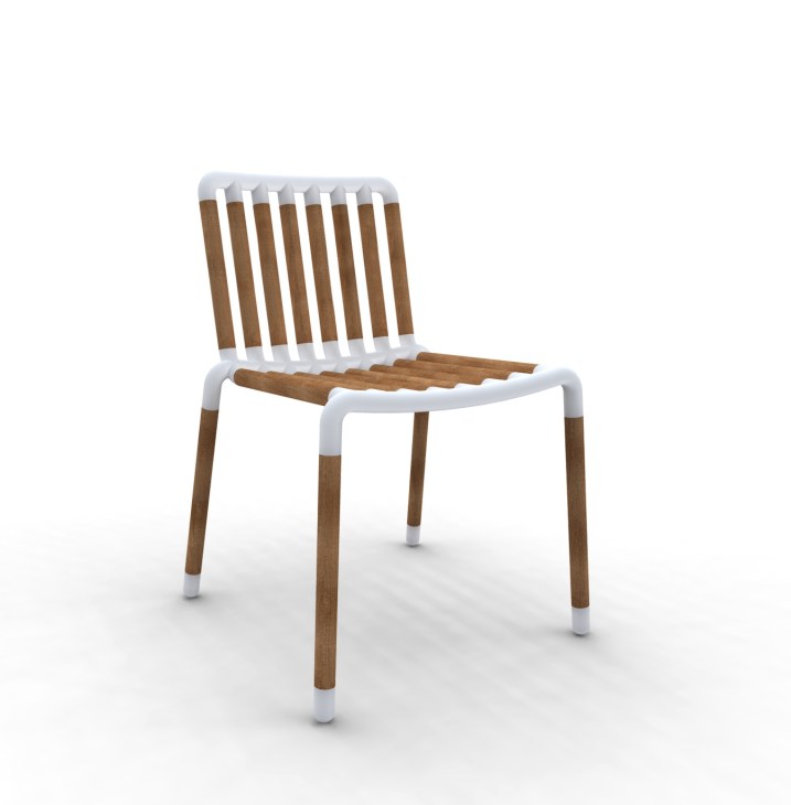 Hay Tube chair with bamboo and aluminium frame in natural wood and white, designed by Lars Holme Larsen and Bjarke Ingels.