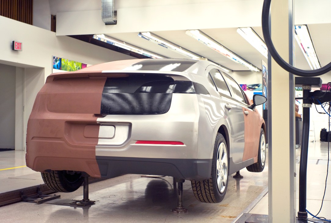 Chevrolet Volt clay model showing rear and side profile in design studio