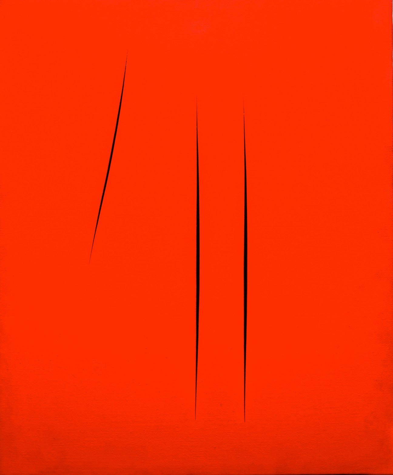 Lucio Fontana's Concetto Spaziale, a red painting with three black slits