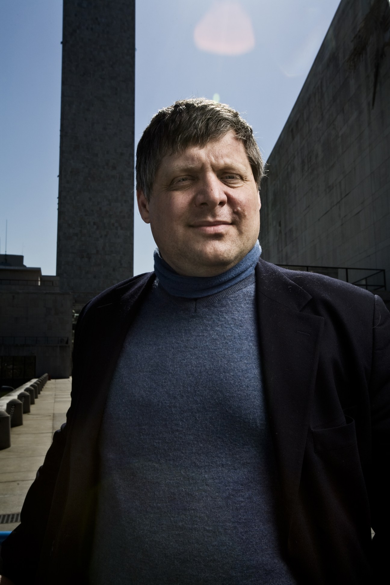 James Bone, Times reporter on the UN, posed outside the UN headquarters building.