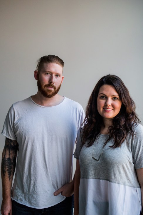 Adam and Jamie Gatchel, husband-and-wife founders of Southern Lights Electric Co, pose for a portrait.