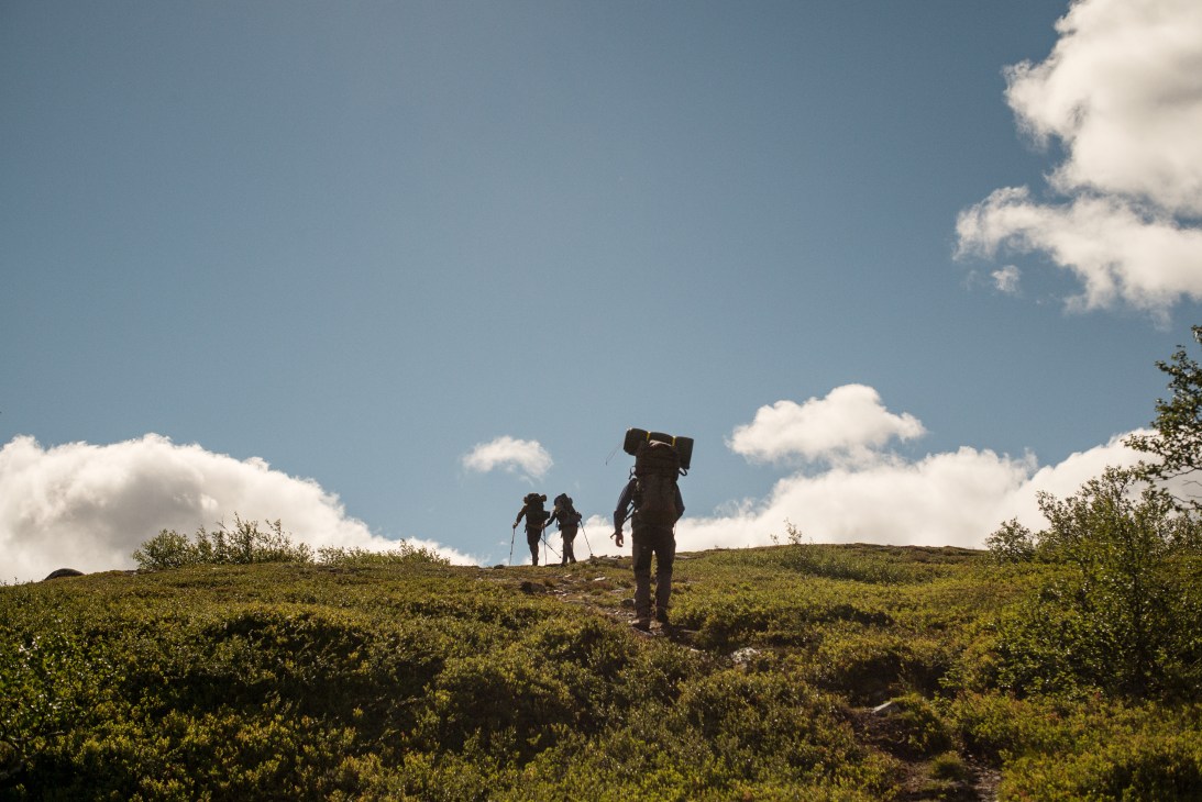 Bo Hilleberg leads a hiking expedition across a mossy, mountainous terrain in Jämtland, Sweden.