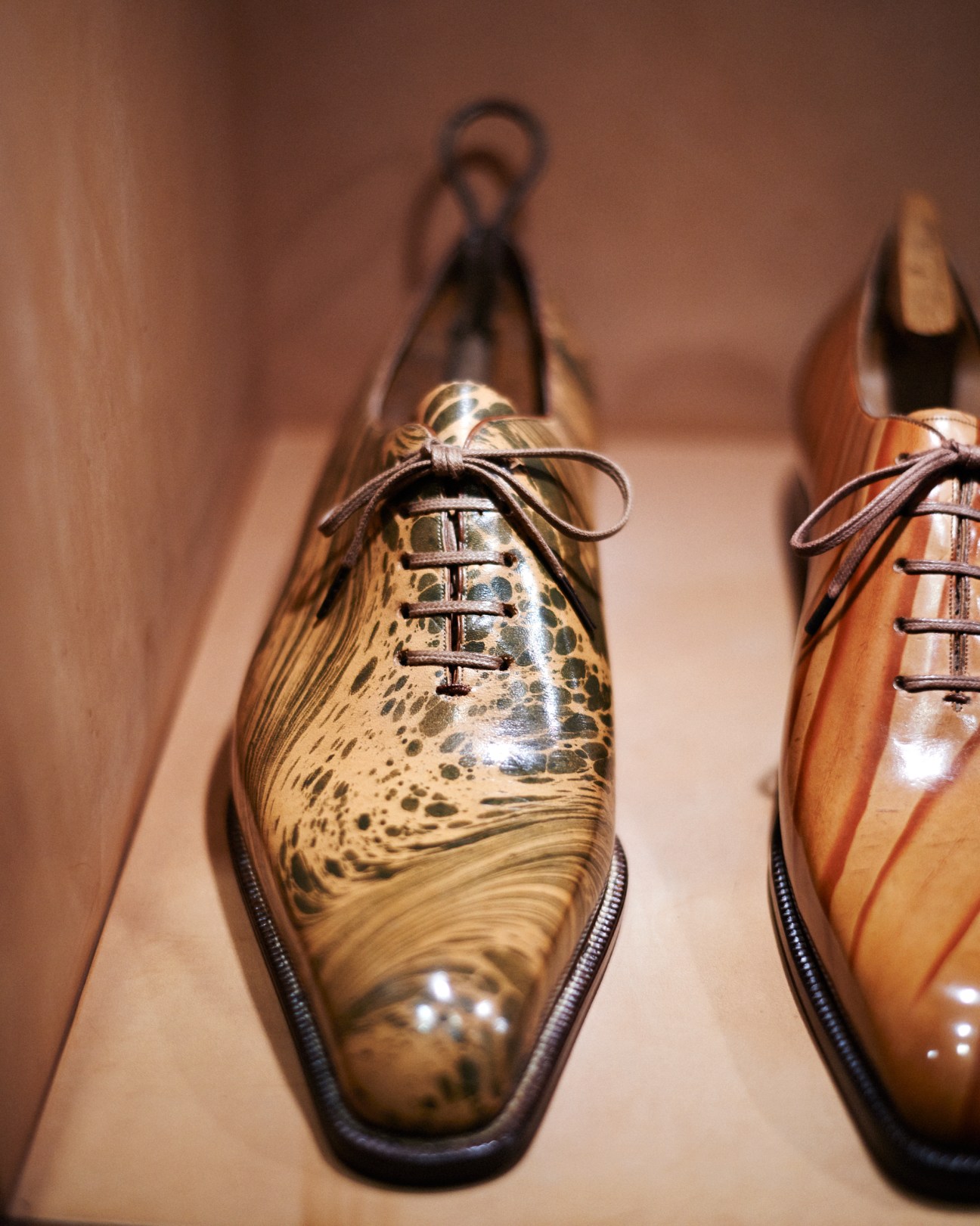 Hidetaka Fukaya's bespoke Oxford hall cut shoe with intricate leather detailing and chisel toe.