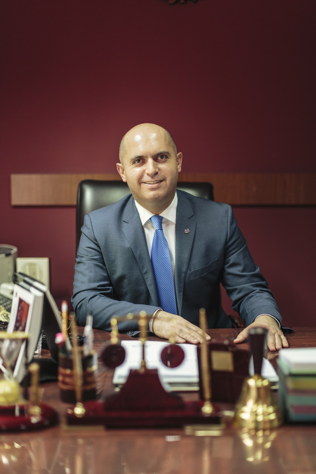 Armen Ashotyan, Armenia's minister for education and science, seated at his desk in his office.
