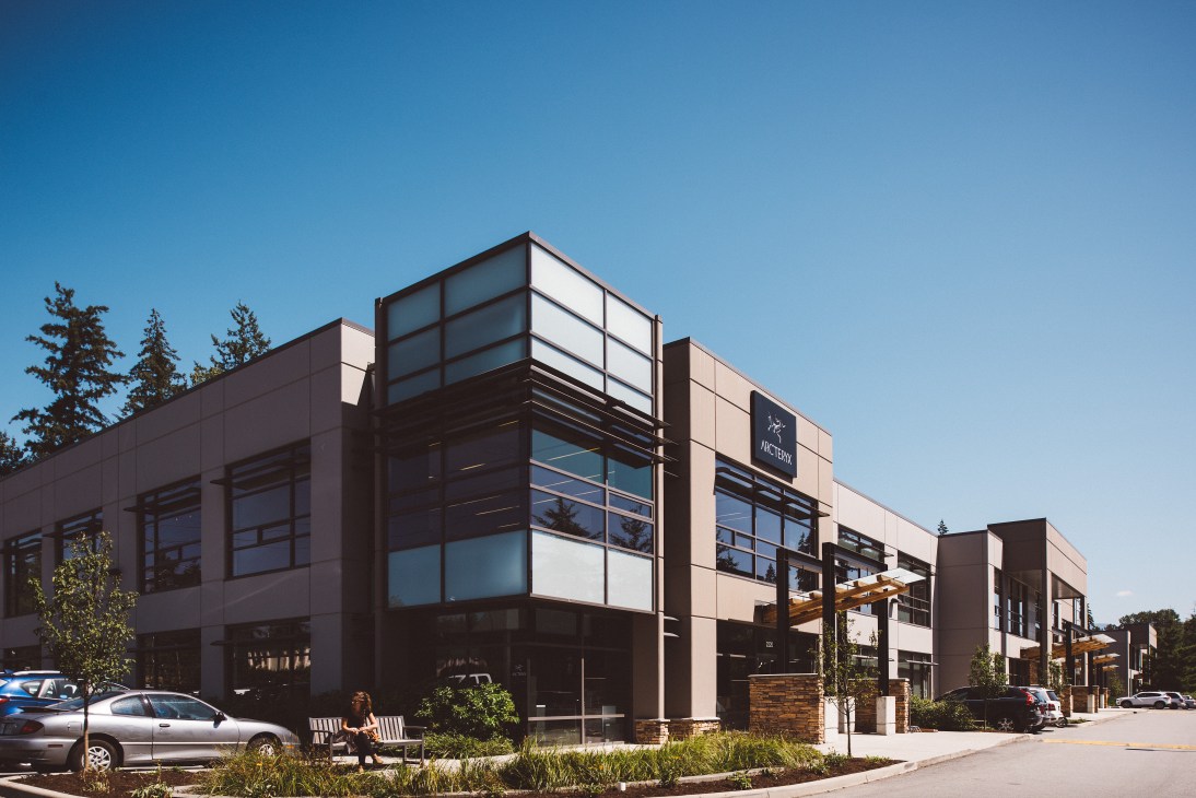 Arc'teryx headquarters building with brown and white exterior at Mount Seymour Provincial Park in Vancouver.