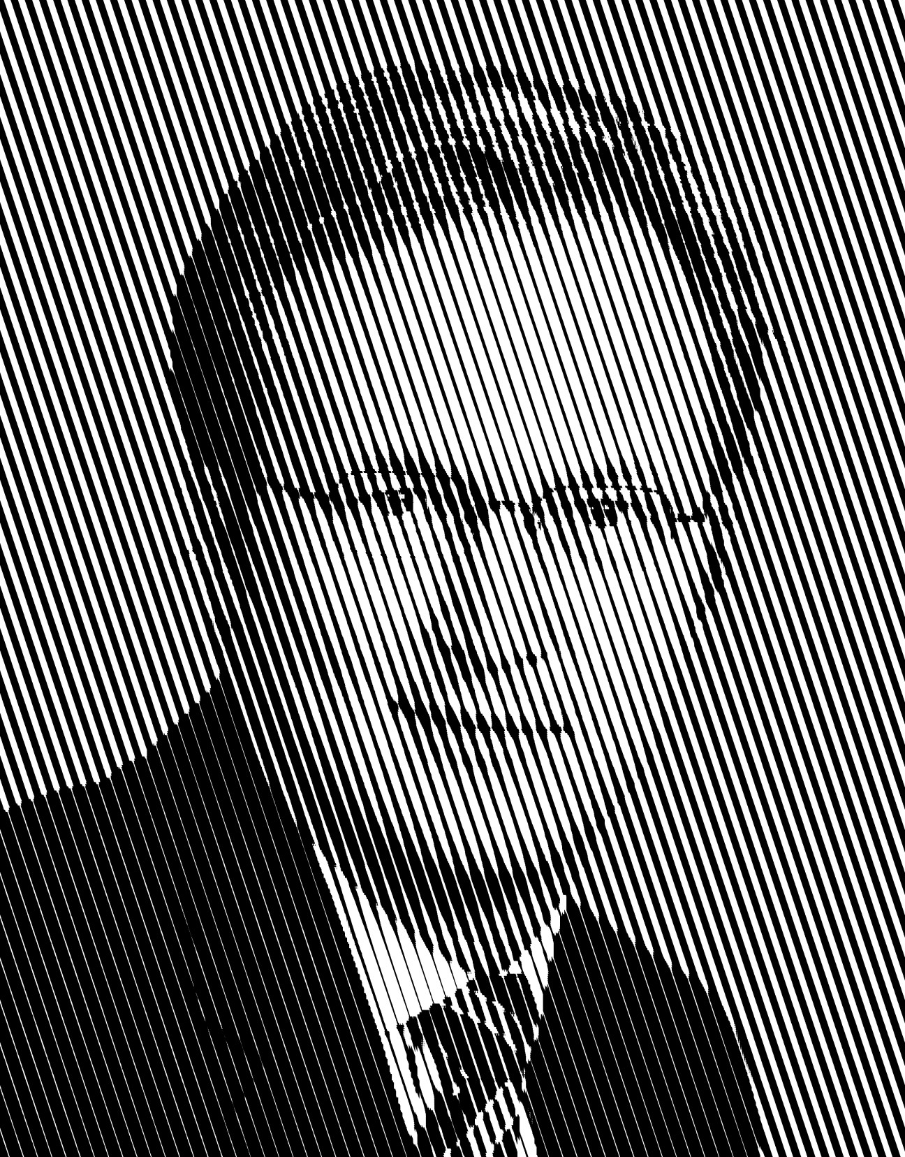 Portrait of Christian Gattiker-Ericsson rendered in black and white parallel lines creating a halftone effect.