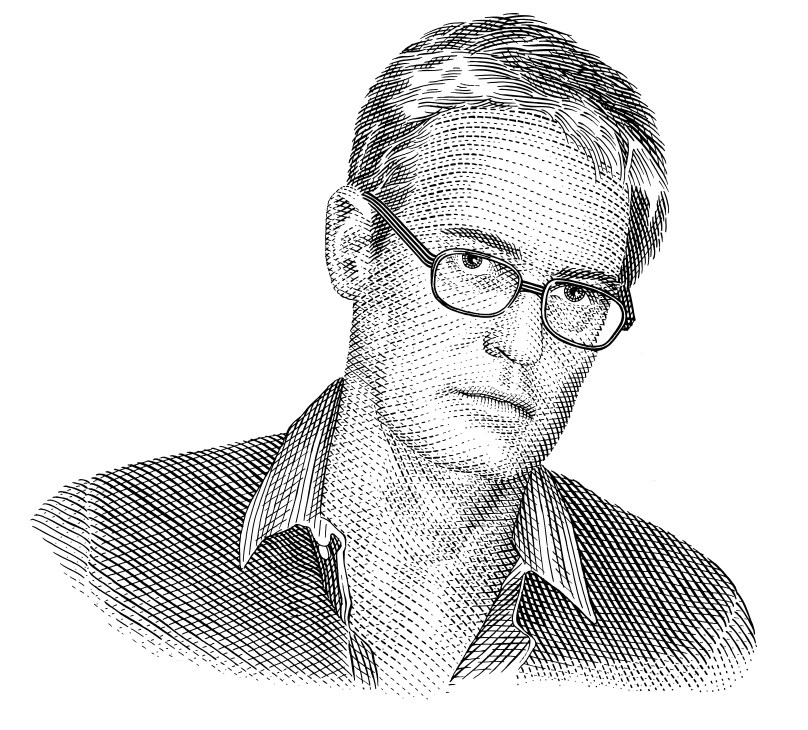 Portrait illustration of William Menking, architecture professor and author.