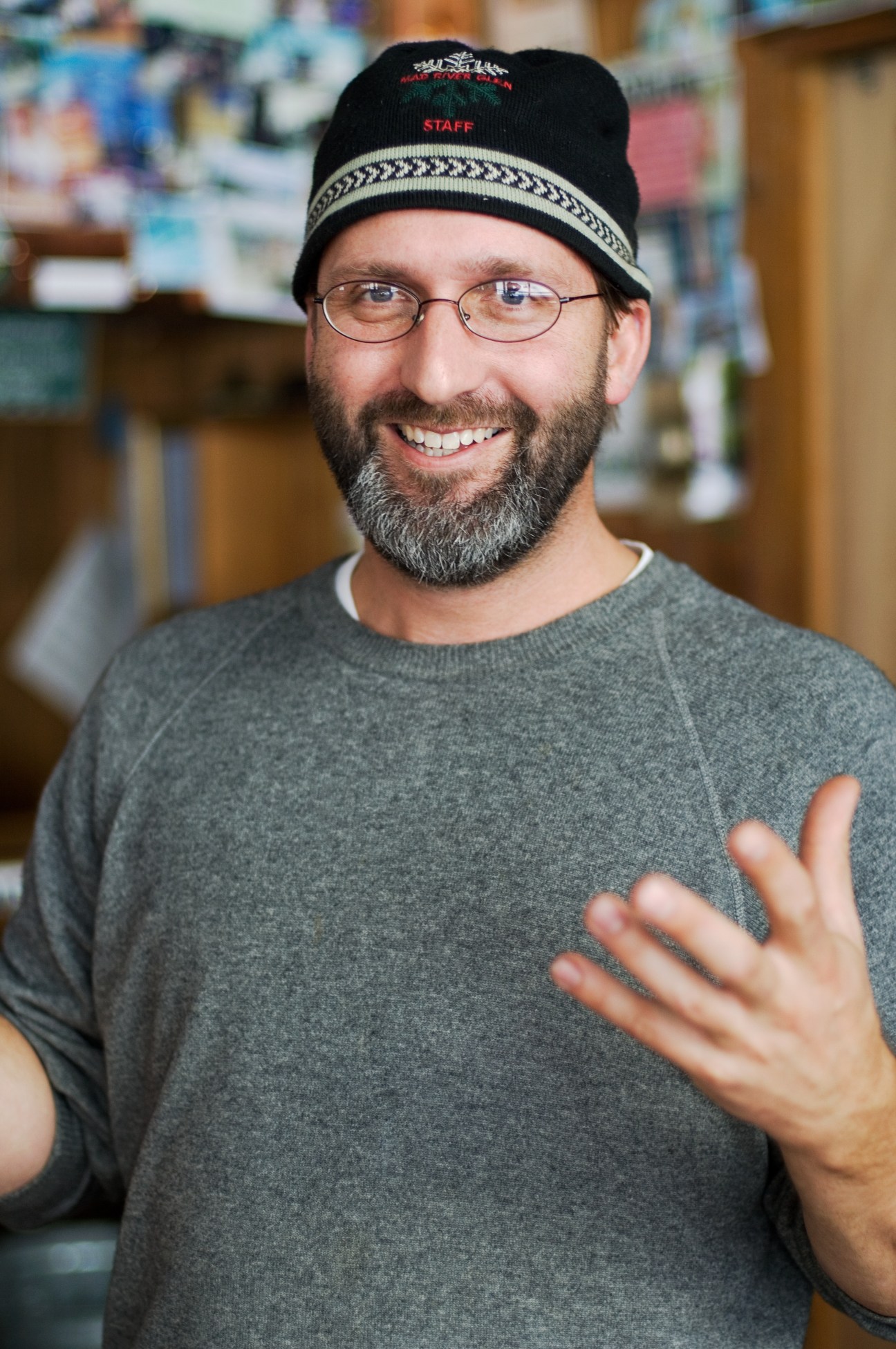 Chef John Thompson smiling in a beanie hat at General Stark's Pub and Basebox.