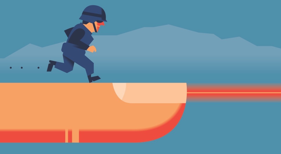 Illustration of a soldier using an infrared laser pointer, the French Army's LD120HLA system nicknamed the 'finger of death'.
