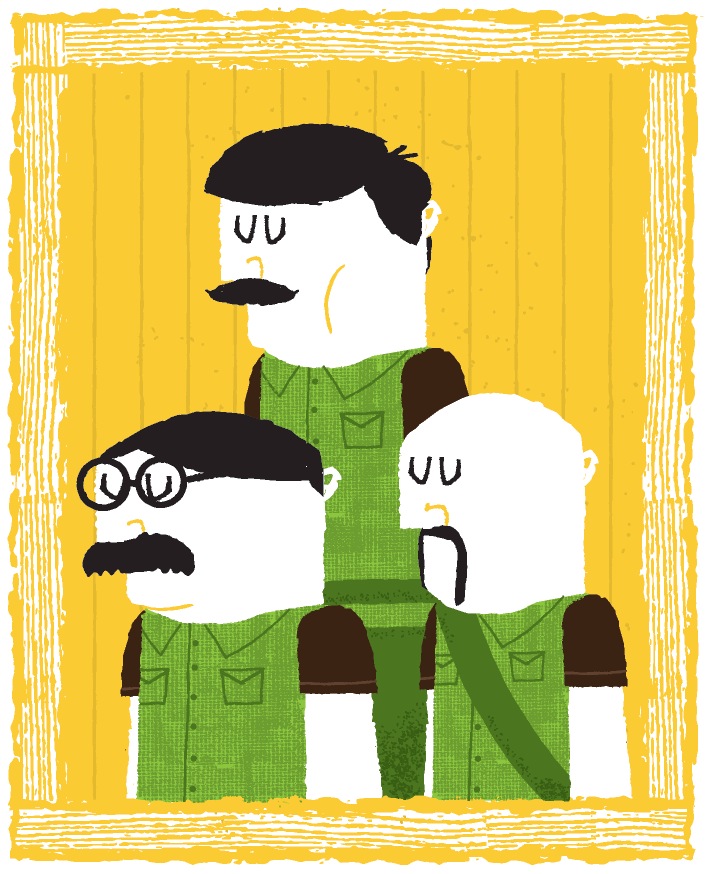 Illustration of three stylized figures with different moustache styles representing Turkish political affiliations.